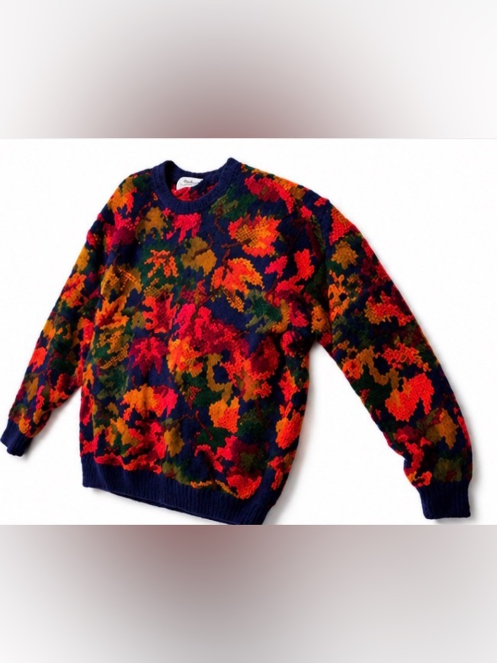 Vintage 80s Signatures by Northern Isles Hand Knit Fall Leaf Sweater Cottagecore - Picture 4 of 11